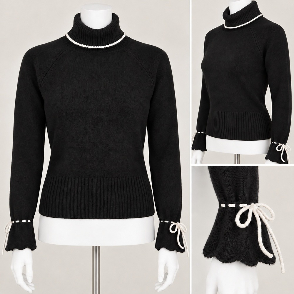VTG Y2K Ann Taylor LOFT Black Wool Angora Cashmere Blend Turtleneck Sweater MP